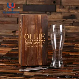 Wholesale 24oz Personalized Beer Mug Custom Logo Craft Pilsner Beer Glass In Wooden Gift Box For Wedding Party