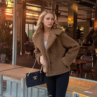 Veste en fourrure courte pour femmes, manches longues, col à revers, manteau d'hiver tendance