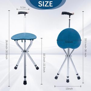Bastón para caminar con asiento, taburete de bastón portátil con asiento, bastón plegable para caminar, <span class=keywords><strong>silla</strong></span> de bastón ajustable para personas mayores - Product Image 6