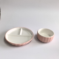 Ensemble de vaisselle en céramique pour enfants, assiettes et bols en porcelaine, avec manchon en silicone antidérapant