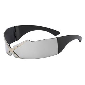 แว่นกันแดดทรงโล่ห์สีดำเงินสไตล์พังก์ Y2K รุ่นใหม่ล่าสุดปี 2025 สำหรับผู้ชายและผู้หญิง เลนส์ชิ้นเดียวไร้กรอบ ป้องกันรังสียูวี 400 - Product Image 5