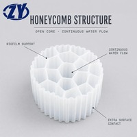 Média filtrant biologique MBBR K5 25*10mm 64 trous 100% HDPE vierge anti-UV hydrophile pour système d'aquaculture en recirculation (SAR)