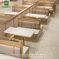 Meubles commerciaux modernes, sièges en métal, table en pierre frittée durable et écologique, tables et chaises pour hôtel, restaurant, café