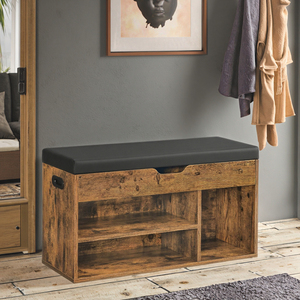 Modern Wooden Panel Upholstered Shoe <strong>Bench</strong> Shelves Space-Saving <strong>Storage</strong> Hidden Living Room Entrance Shoe Cabinet - Product Image 2