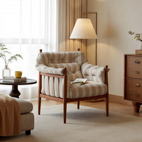 Französischer Retro-Freizeitstuhl Massivholz-Sessel Mittelalterlicher Homestay-Wohnzimmer-Designer Gestreifter Einzelsofa
