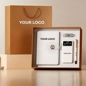 Custom Logo Stainless Steel Luxury Business Promotional Notebook with Pen 10000mAh Power Bank USB Set for Corporate Gifts - Product Image 1