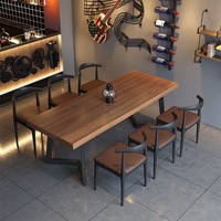 Ensemble de meubles de restaurant de style industriel, plateau en bois massif avec structure en métal, table à manger 6 places, chaises pour café