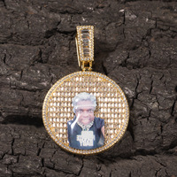 Pendentif en pierre avec médaillon photo personnalisé Hip-Hop avec zircon baguette, breloques en cristal, chaînes en or plaqué, fournitures pour la fabrication de bijoux