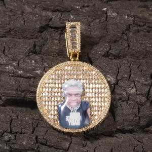 Pendentif en pierre avec médaillon photo personnalisé Hip-Hop avec zircon baguette, breloques en cristal, chaînes en <span class=keywords><strong>or</strong></span> plaqué, fournitures pour la fabrication de bijoux - Product Image 5