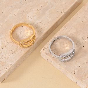 Bague ouverte vintage plaquée or 18 carats pour femme, avec <span class=keywords><strong>pierre</strong></span> géométrique en zircon cubique, ajustable, bijoux minimalistes tendance, anneaux - Product Image 2