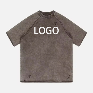 Bán buôn cổ điển Ngắn Raglan T-Shirt 100% cotton pháp terry cao đau khổ thêu lụa Màn hình <span class=keywords><strong>Enzyme</strong></span> rửa dày dệt kim - Product Image 5