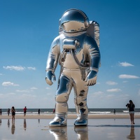 Projet personnalisé Musée des sciences Série spatiale Statue d'astronaute en métal à thème Miroir à grande échelle Sculpture d'astronaute en acier inoxydable