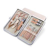 Coupe-ongles professionnel en acier inoxydable rose doré et kit de manucure portable 7/10/15/18 pièces, kit d'outils de soin des ongles