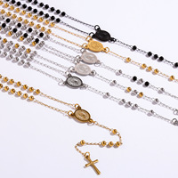 Collier délicat de perles de chapelet en acier inoxydable avec chaîne à billes et pendentif croix, bijoux de prière catholique pour femmes et filles, baptême, communion