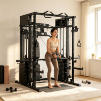 Rack de musculation réglable en acier avec chargeur de plaques et machine Smith pour exercices des bras, du torse, des jambes et du dos - Équipement de gym à domicile