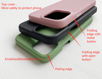 Coque de téléphone en cuir pleine fleur pour iphone 14, qualité de luxe personnalisée, bord pliable