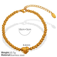 Bracelet ouvert en acier inoxydable plaqué or 18 carats avec perles rondes en forme de cœur, étanche, pour femmes