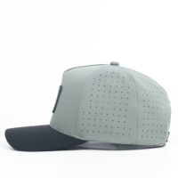 Casquette personnalisée à 5 panneaux, imperméable, respirante, en nylon, avec trous découpés au laser et logo en patch de caoutchouc