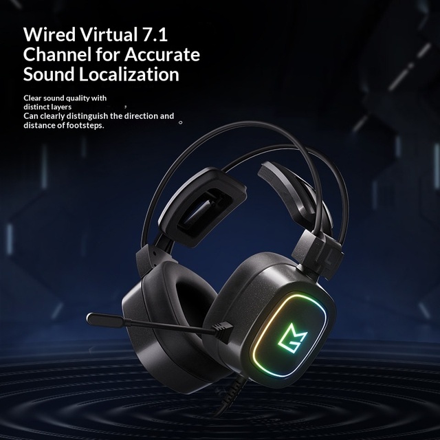 Magic MA01 Over-Ear Stereo Gaming Wired Headset RGB Lighting 2.4m Cord 7.1 Surround Sound Active Noise Cancelling Microphone