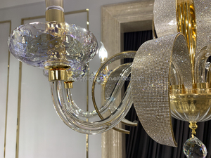 Lustre élégant en cristal de style français Lampes suspendues en <span class=keywords><strong>tube</strong></span> de verre populaires Éclairage à ampoule LED inclus-Installation de projet - Product Image 5
