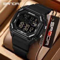 Jam Tangan Olahraga Klasik SANDA 6327 Pria Multifungsi Alarm Tahan Air Jam Tangan Digital LED Tahan Air untuk Pria