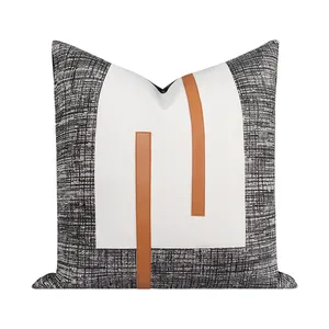 Modern Wholesale Hotel Decorative Jacquard Fabric Polyester Patchwork Check Pattern Cushion Cover
