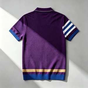 Suéter KTY Jacquard Grueso y Cálido, <span class=keywords><strong>Cuello</strong></span> <span class=keywords><strong>Alto</strong></span> Vintage, Estilo Polo con Parche en el Pecho, Color <span class=keywords><strong>Morado</strong></span>, Tejido de Punto para <span class=keywords><strong>Hombre</strong></span> - Product Image 4