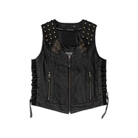 Fermeture à glissière en cuir de vachette moto en cuir de vachette véritable motard en plein air élégant-gilets en cuir respirant avec lacets latéraux