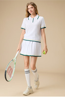Ensemble de sport 2 pièces Janya respirant à manches courtes avec col polo, jupe mini plissée et blocs de couleur pour le golf et le pickleball