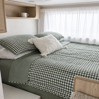 Couette tout-en-un en coton biologique pour camping-car, motif gingham vert, drap-housse à double fermeture éclair, certifiée OEKO-TEX