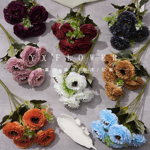 Bouquet de fleurs artificielles en soie Yixuan à 9 têtes de camélias, fait main, pour décoration de mariage - Product Image 1