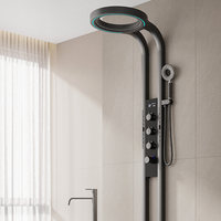 Système de douche mural haut de gamme avec jets dorsaux et massage, affichage LED gris, mitigeur intelligent, panneau de douche cascade et pluie pour salle de bain