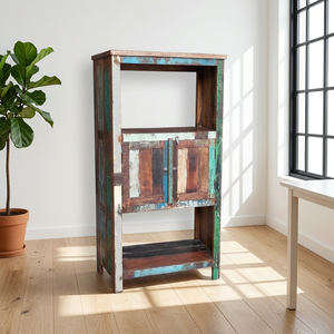 Estantería rústica vintage de madera recuperada, librero abierto, mueble artesanal indio, vitrina para sala de estar u hotel - Product Image 6