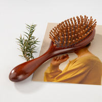 Brosse de massage du cuir chevelu personnalisée OEM en bambou et bois de santal avec coussin d'air et picots espacés de 9 mm pour femmes aux cheveux épais, longs et bouclés