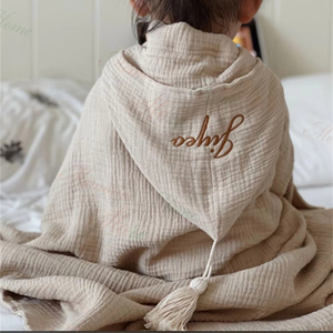 Broderie Nom Bébé Mousseline Coton Cape À Capuche Gland <span class=keywords><strong>Serviette</strong></span> De Bain Nom Personnalisé Peignoir Pour Enfants Doux Embrasser Couvertures - Product Image 3