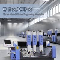 Mesin Ukir Batu CNC Tiga Kepala, Router CNC untuk Produksi Monumen Granit