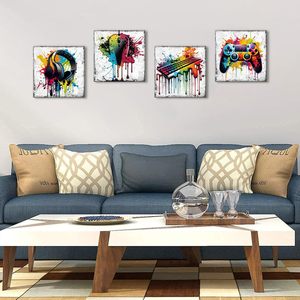 ของตกแต่งบ้านงานศิลป์สมัยใหม่ขนาด12X12นิ้วรูปกราฟฟิตีผ้าใบสำหรับเล่นเกม4ชิ้นตกแต่งผนังเกมสำหรับหอพักห้องนอนของนักเล่นเกมชาย - Product Image 5
