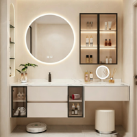 Meuble-lavabo de salle de bain personnalisé avec vasque intégrée en pierre frittée sans joint, meuble de maquillage pour salle de bain
