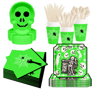 DAMAI New Factory Wholesale Set of Disposable Green Halloween Ghostlight Party Paper Plates - Product Image 3