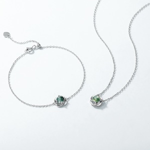 Dainty Real Gemstone Bracelets <strong>925</strong> Sterling Silver Rhodium Plated CZ Diamond Round Green Moss Agate Bracelet - Product Image 5