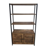Vintage Bodenschrank mit Tür, Antiker Holz- und Metallschrank mit Regal für das Wohnzimmer