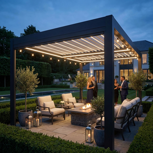 Pérgola Bioclimática Moderna de Lujo con Estructura Blanca, Techo de Láminas Motorizadas Negras, Pantalla LED y Diseño de Gazebo - Product Image 3