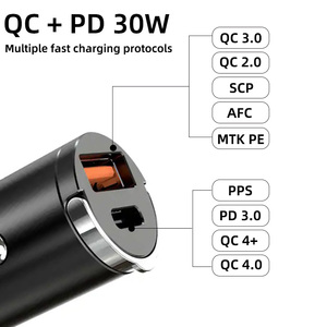 12V 24V anillo de tracción metal mini cargador de coche PD 30W carga rápida QC3.0 tipo C adaptador de enchufe de encendedor de cigarrillos de doble puerto para coche - Product Image 3