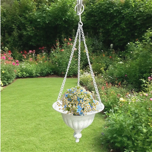 Pot de fleurs suspendu rustique moderne blanc avec revêtement en poudre, panier à fleurs avec crochets, vase décoratif pour jardin et balcon, vente en gros - Product Image 2