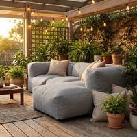 Housse de pouf modulaire en forme de L avec doublure, en tissu de lin gris doux, pour chaise longue de sol pour salon et chambre à coucher