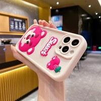 Coque de téléphone en TPU souple avec motif ours fraise 3D mignon et accessoires DIY pour iPhone 7 8 Plus XS Max 11 12 16 17 Air