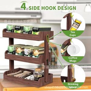 Wooden <b>Desktop</b> <b>Shelf</b> 3 Tier Tea Bag Storage Rack Coffee Sugar Organizer Kitchen Countertop Standing Type - Product Image 3
