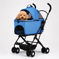 Poussette portable pour chien et chat avec panier amovible, cadre pliable, cabine en maille respirante pour les voyages en extérieur