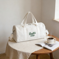 Sac à main cylindrique vintage chic en toile brodé avec logo de marque, idéal pour le yoga, le fitness en extérieur, porté épaule ou croisé, avec fermeture éclair et lettres.