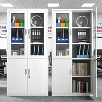 Meuble de classement moderne en acier avec façade en verre, deux tiroirs centraux, design modulaire et écologique pour la maison, le bureau, la chambre, la salle de sport